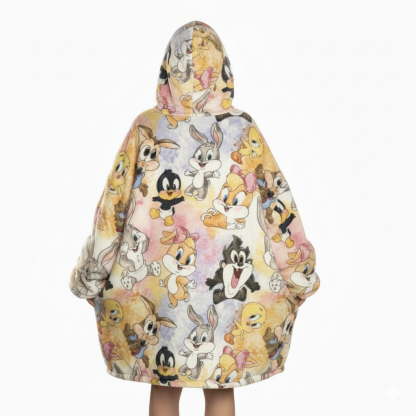 Wearable Blanket Hoodie With Sherpa Lining And Character Design