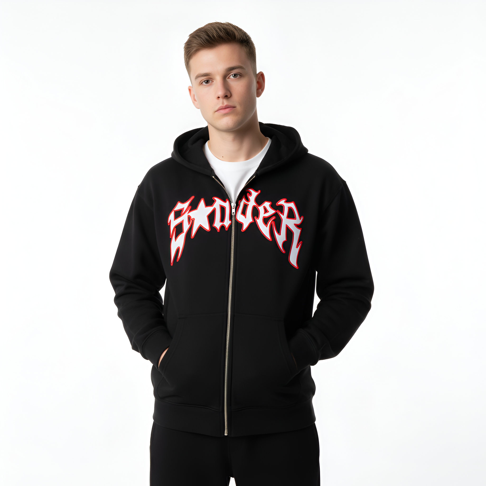 Full Zip Hoodie With Spider Mask Design