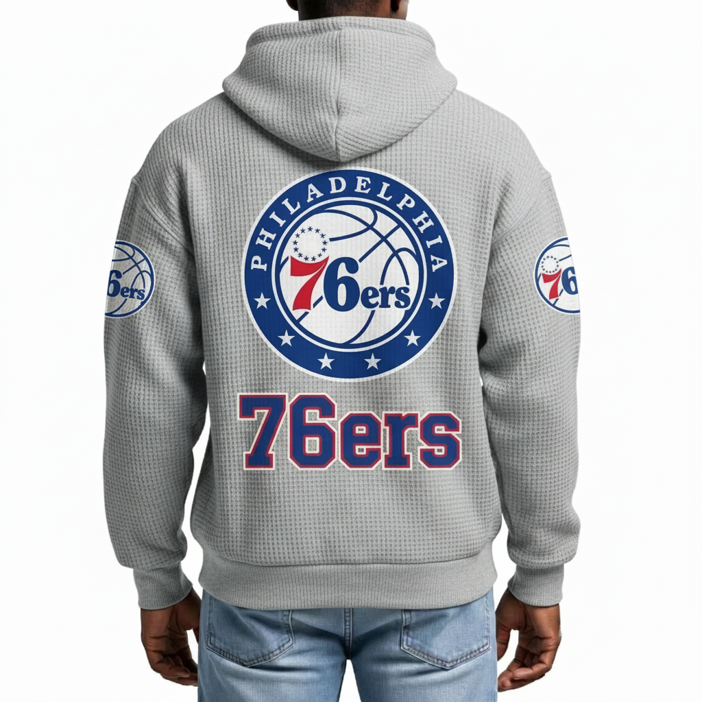 Philadelphia 76ers EST 1946 Printed Waffle Quarter Zip Basketball Fan Hoodie
