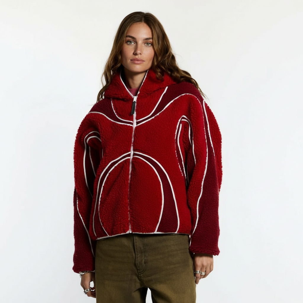 Oversized Sherpa Hoodie With Contrast Piping Detail