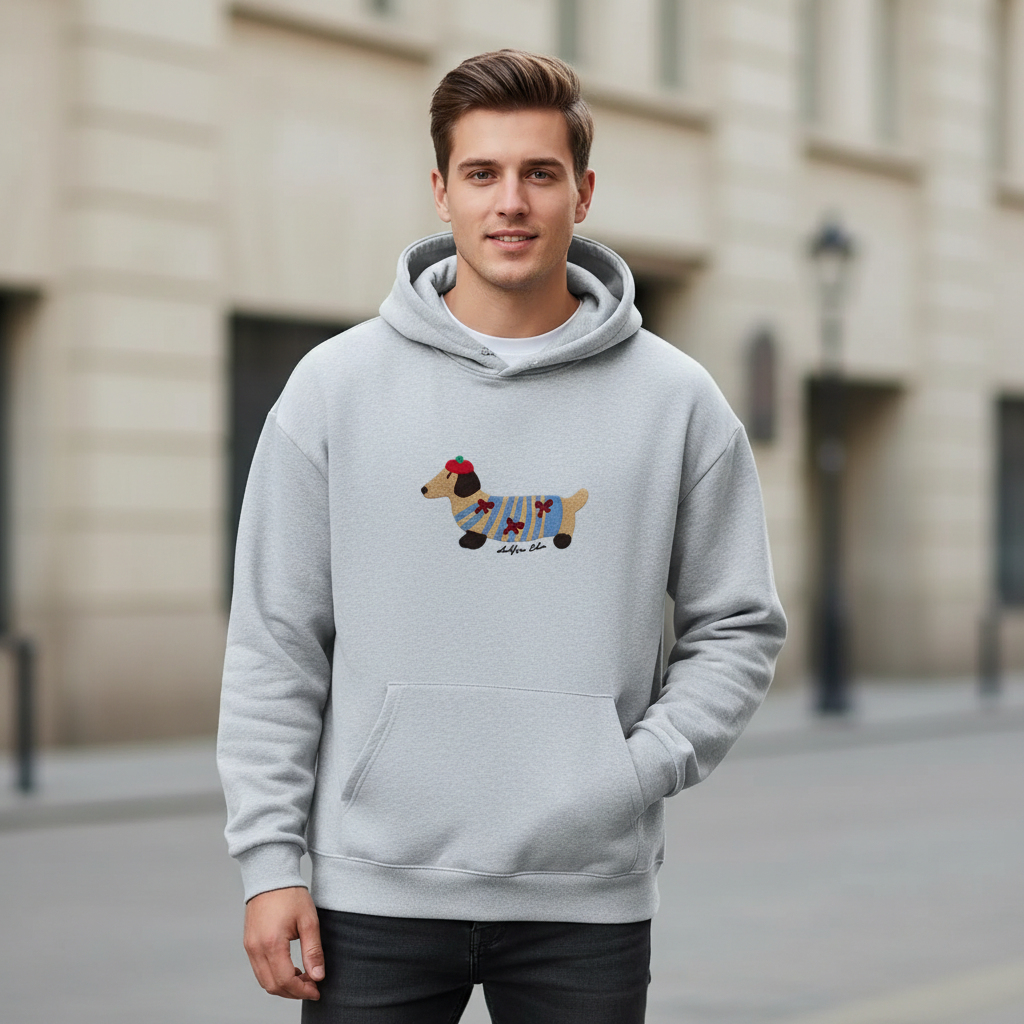 Cartoon Dog Print Oversized Pullover Hoodie