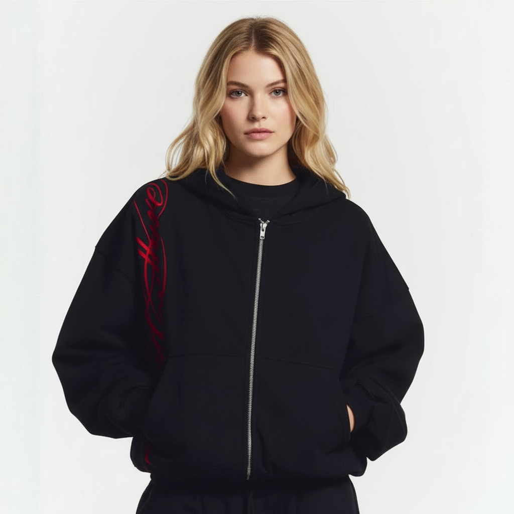 Full Zip Hoodie With Graphic Print