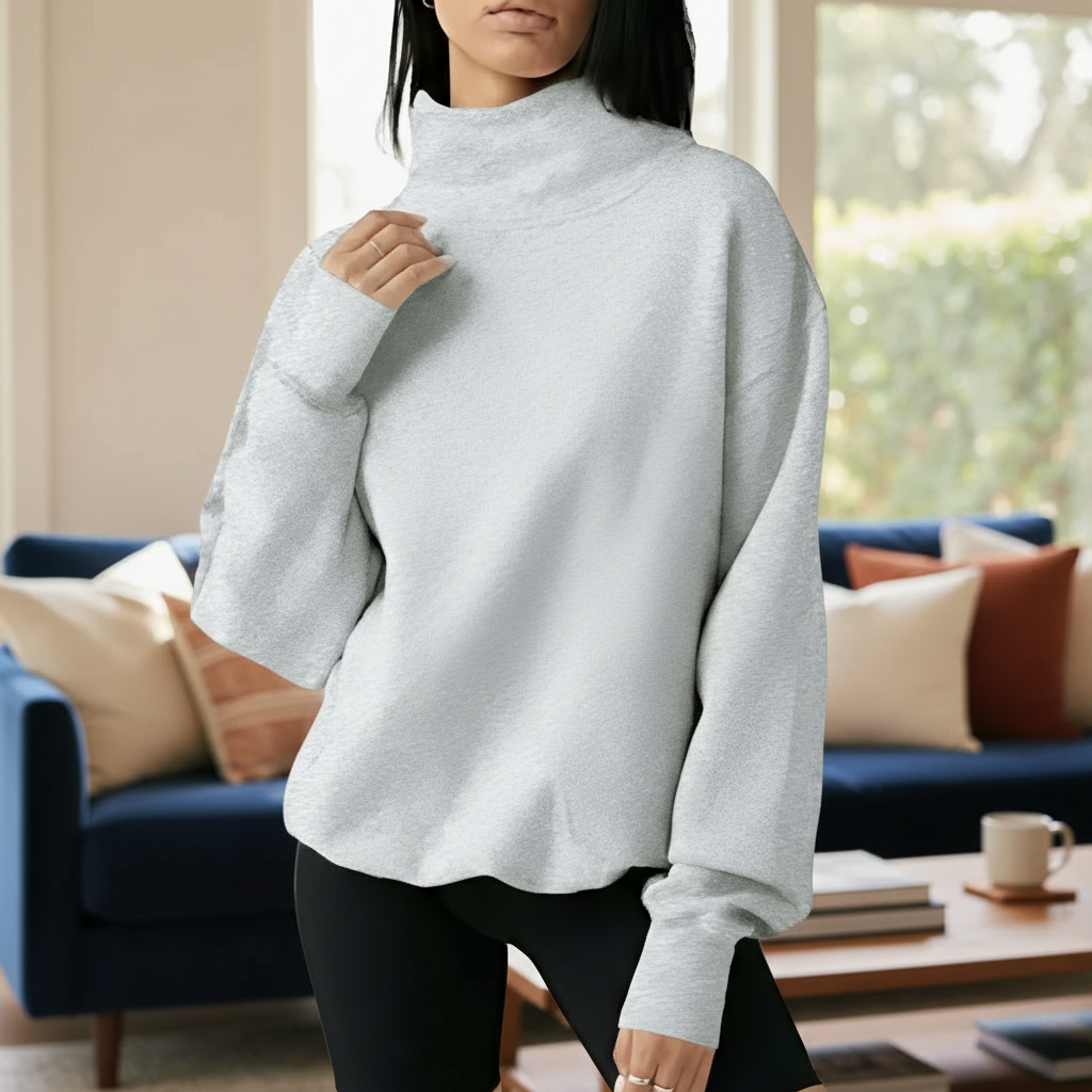 Ribbed Cuffs Oversized Pullover Sweatshirt With Long Sleeves For Women