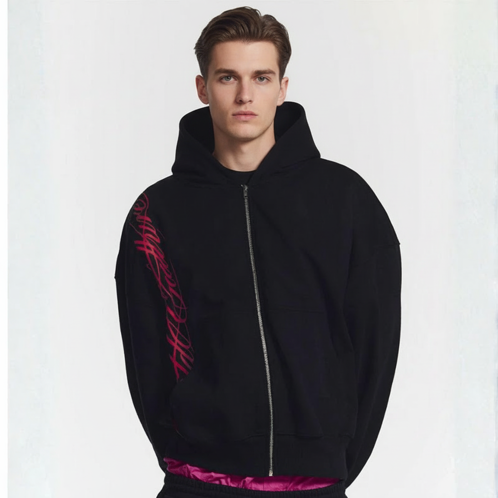 Full Zip Hoodie With Graphic Print