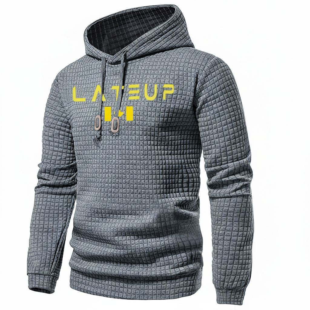 Jacquard Check Pullover Hoodie With Hoodie For Casual And Training Wear
