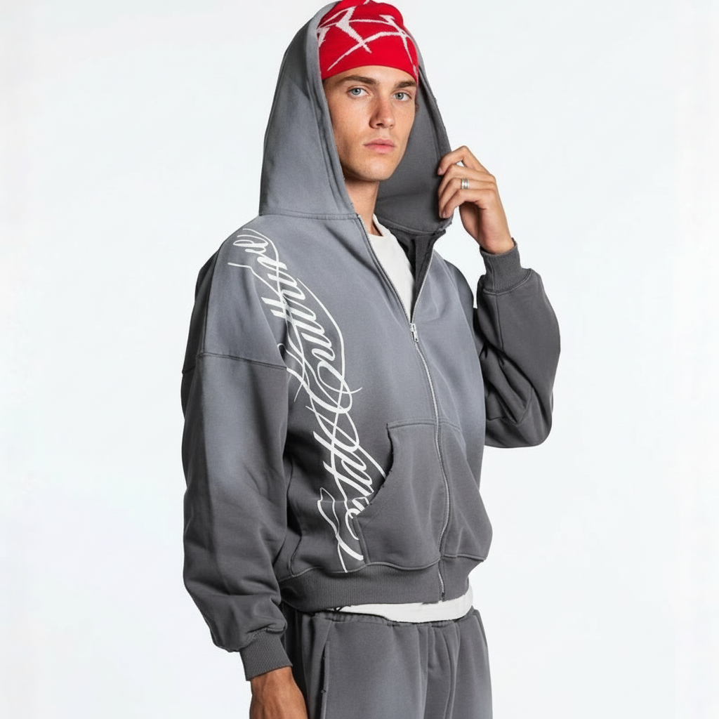 Full Zip Hoodie With Graphic Print