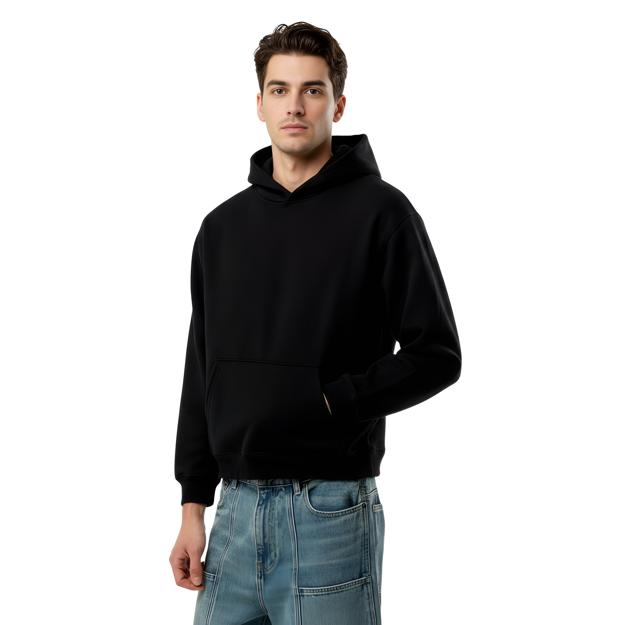 Men Black Solid Hoodie