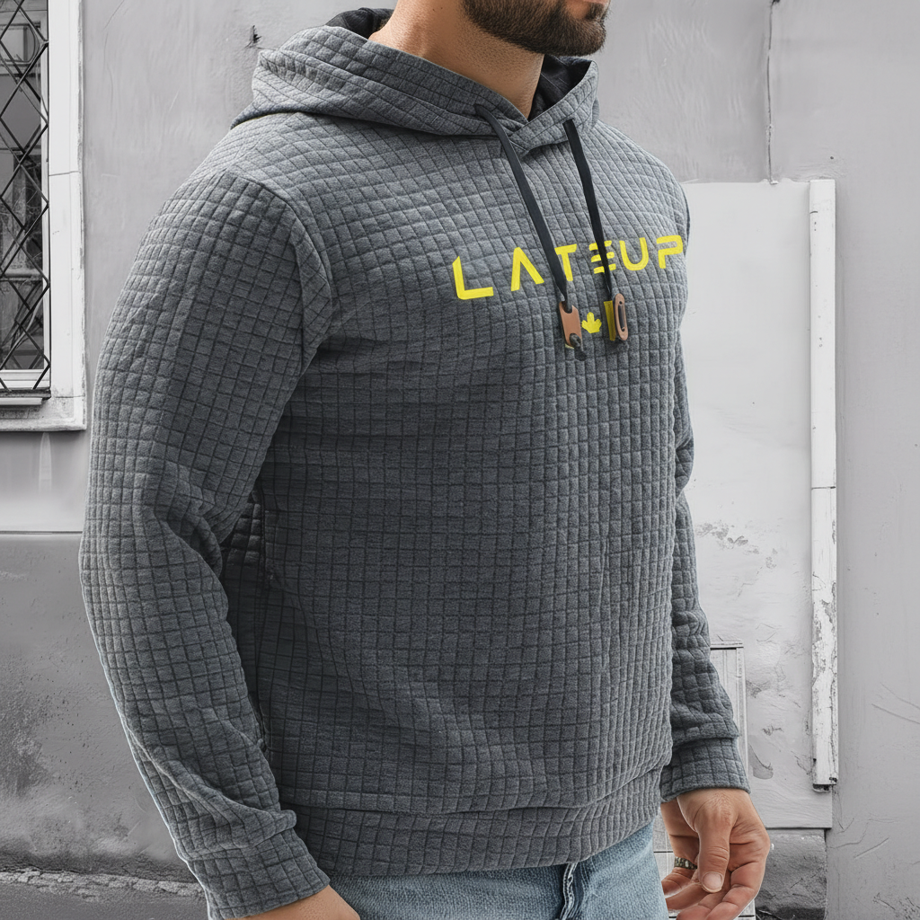 Jacquard Check Pullover Hoodie With Hoodie For Casual And Training Wear