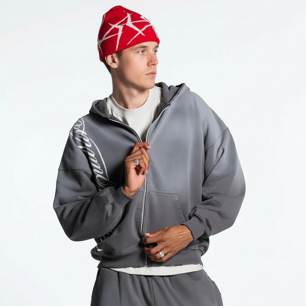 Full Zip Hoodie With Graphic Print