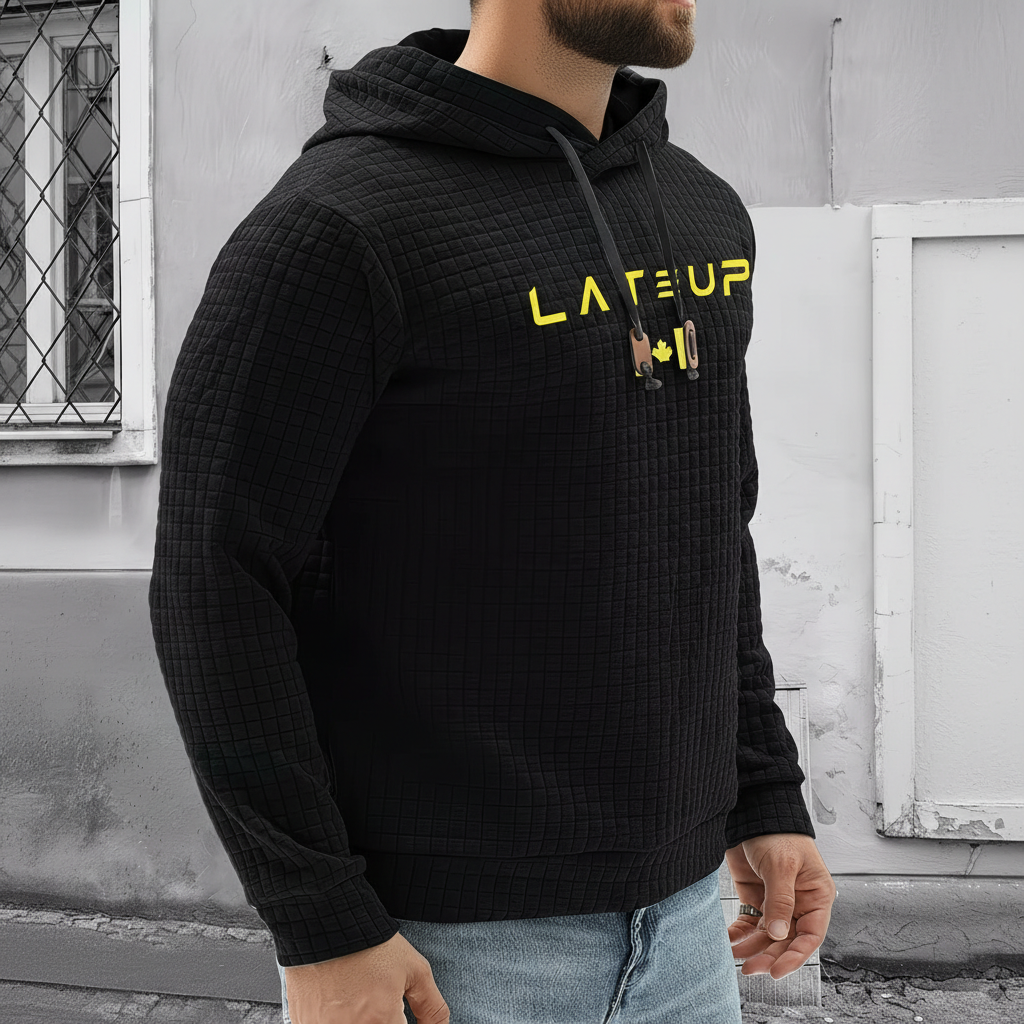 Jacquard Check Pullover Hoodie With Hoodie For Casual And Training Wear