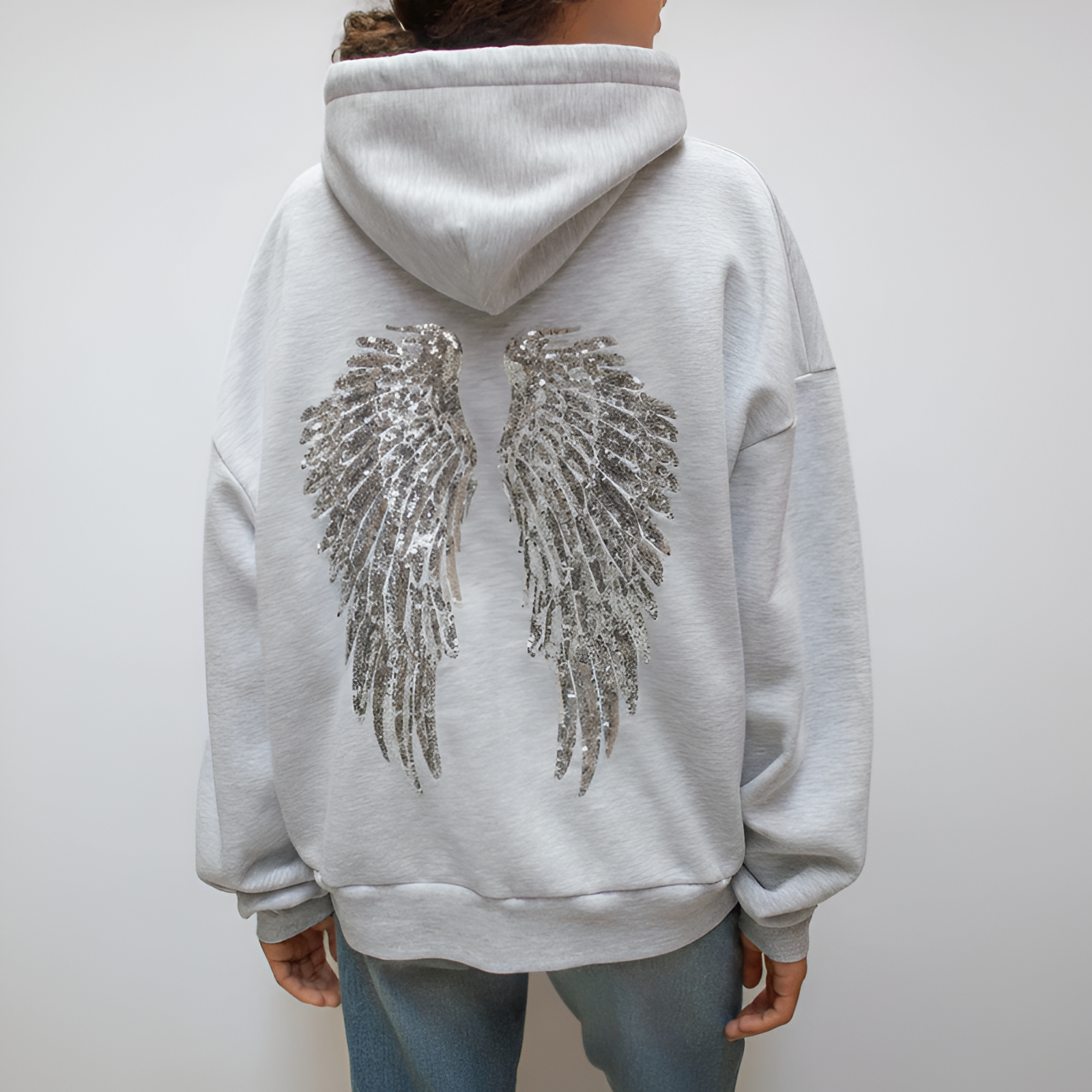 Angel Wings Design Sequin Hoodie For Women