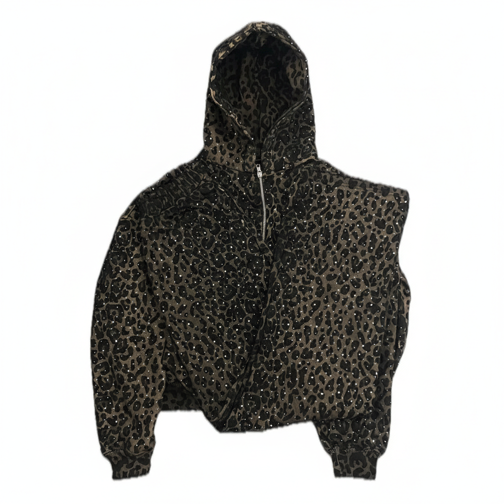 Casual Cheetah Print Zip Hoodie Lounge Set 