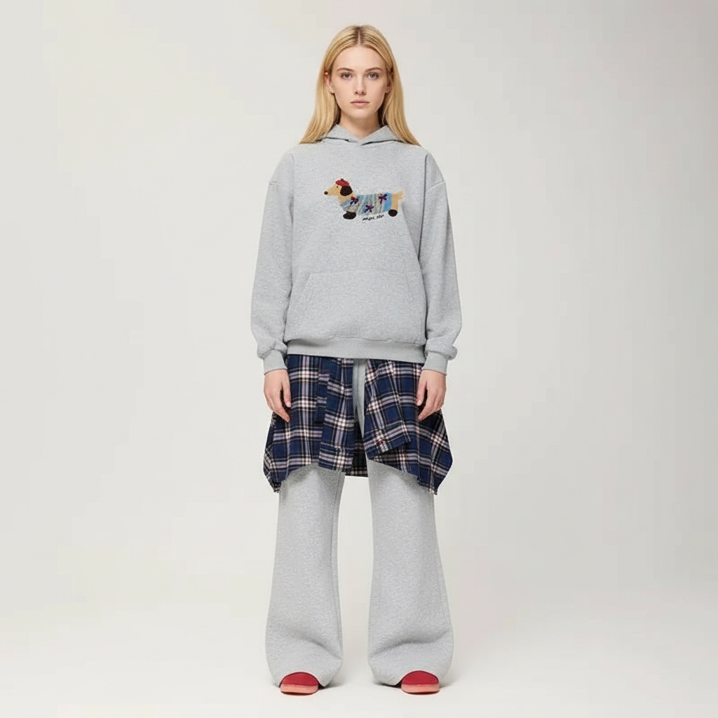 Cartoon Dog Print Oversized Pullover Hoodie For Men