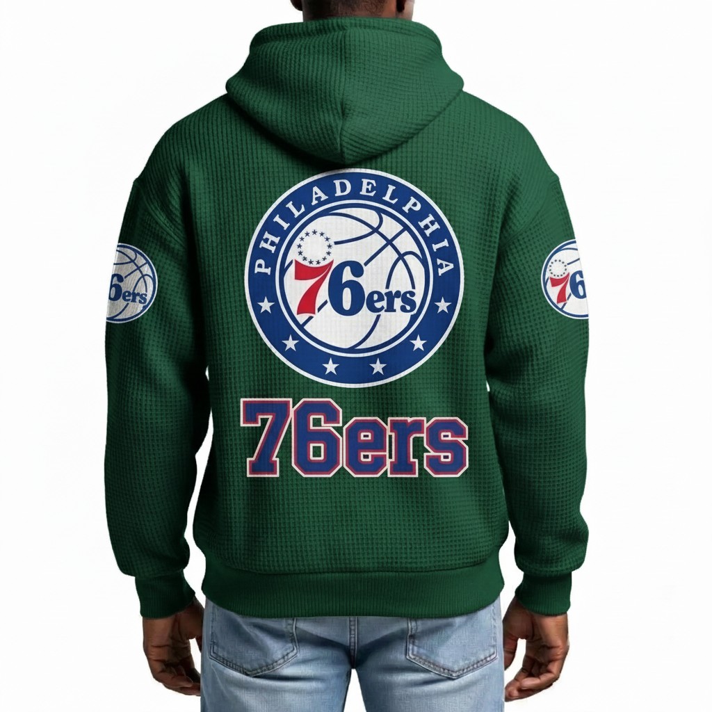 Philadelphia 76ers EST 1946 Printed Waffle Quarter Zip Basketball Fan Hoodie