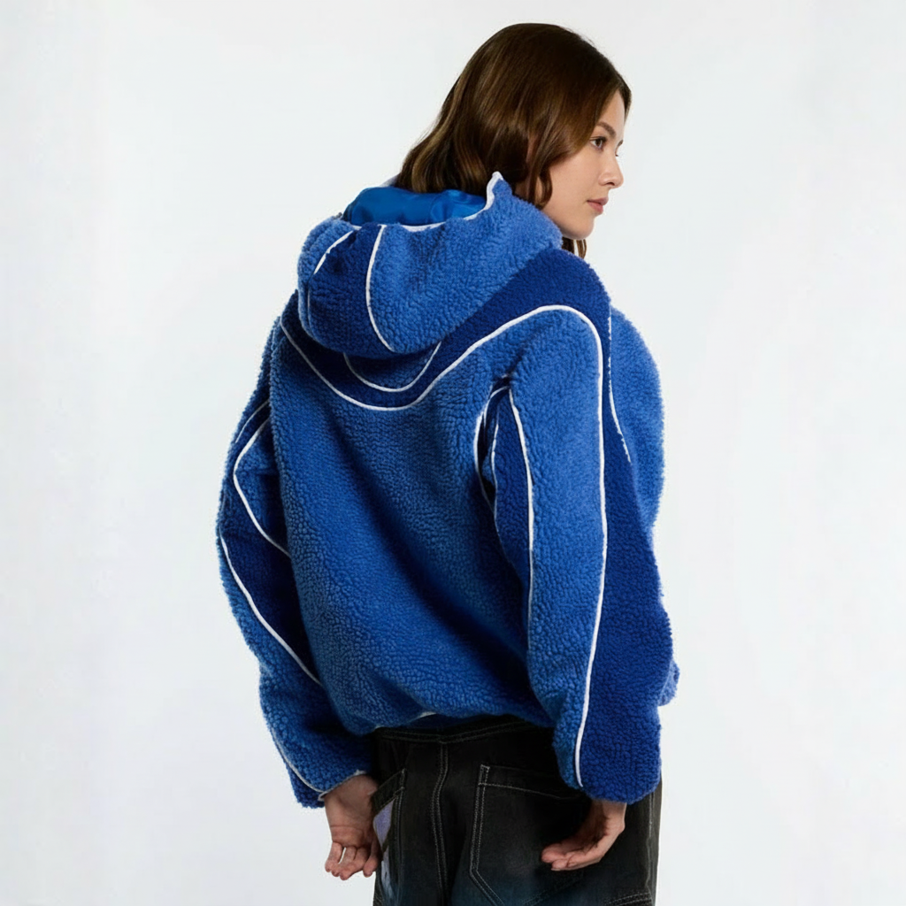 Oversized Sherpa Hoodie With Contrast Piping Detail