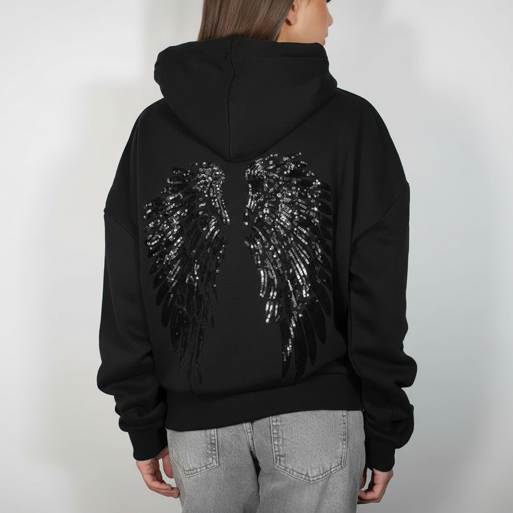 Angel Wings Design Sequin Hoodie For Women