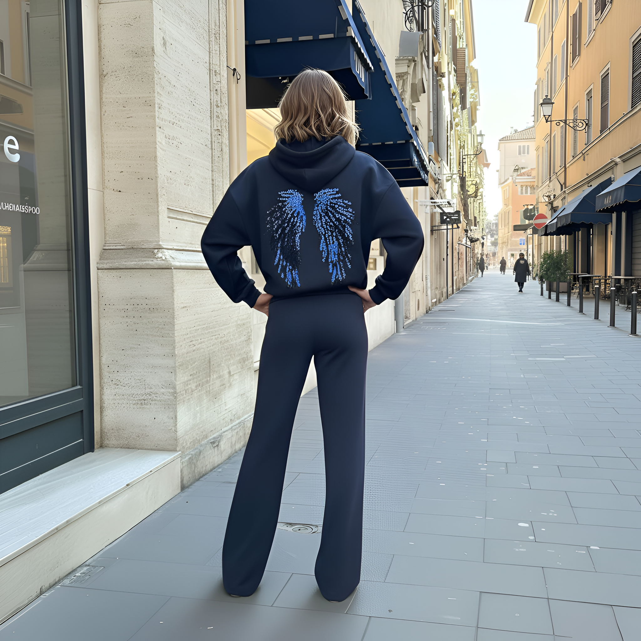 Angel Wings Design Sequin Hoodie For Women