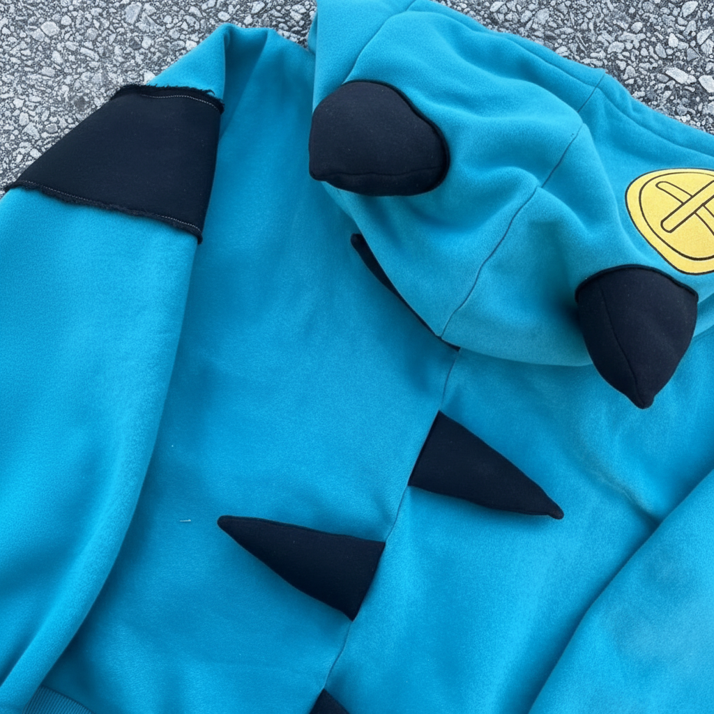 Cartoon Monster Hooded Sweatshirt With Half Zip Closure