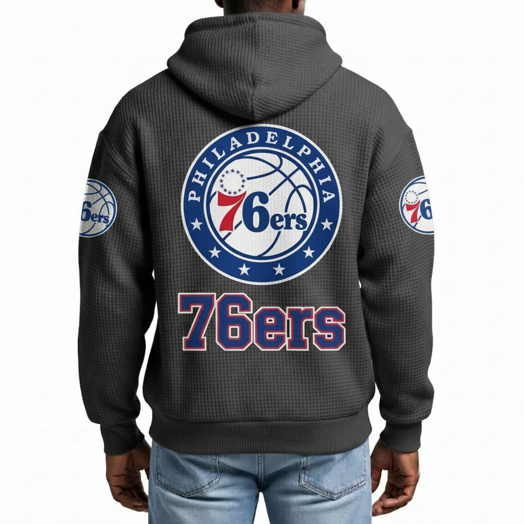 Philadelphia 76ers EST 1946 Printed Waffle Quarter Zip Basketball Fan Hoodie