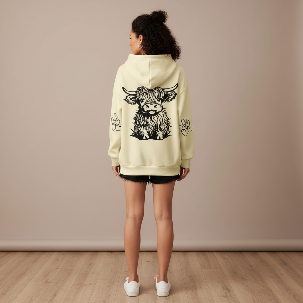 Casual Plus Size Cow Print Hooded Pullover Sweatshirt