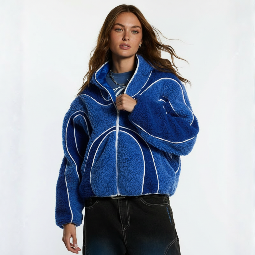 Oversized Sherpa Hoodie With Contrast Piping Detail