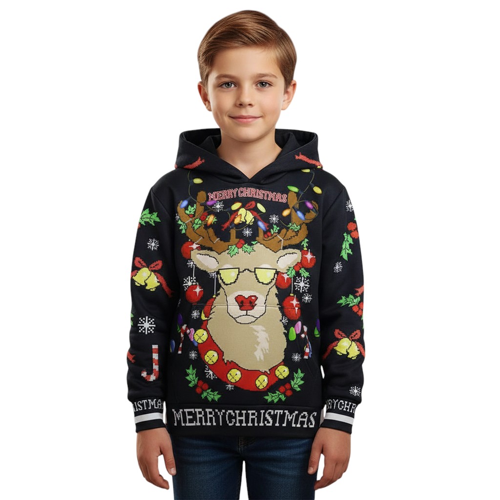 Ugly Christmas Reindeer 3D Graphic Print Hoodie For Kids