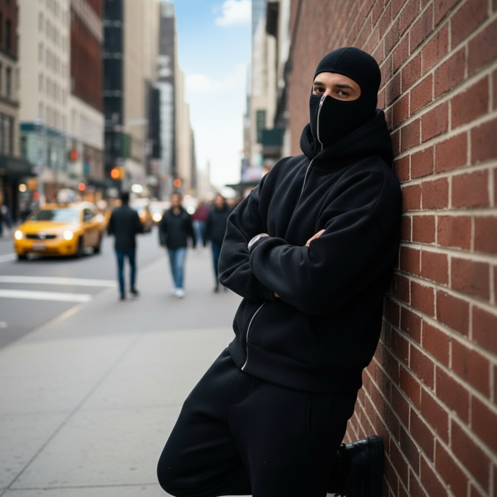 Zip Up Hoodie With Built In Mask For Winter Wear