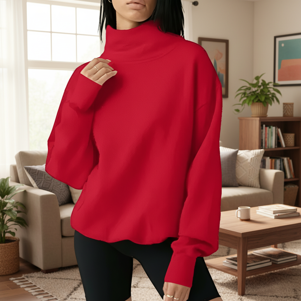 Ribbed Cuffs Oversized Pullover Sweatshirt With Long Sleeves For Women