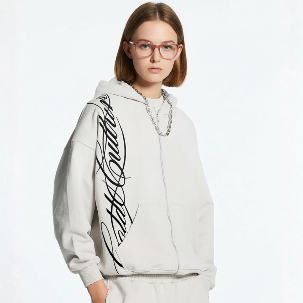 Full Zip Hoodie With Graphic Print