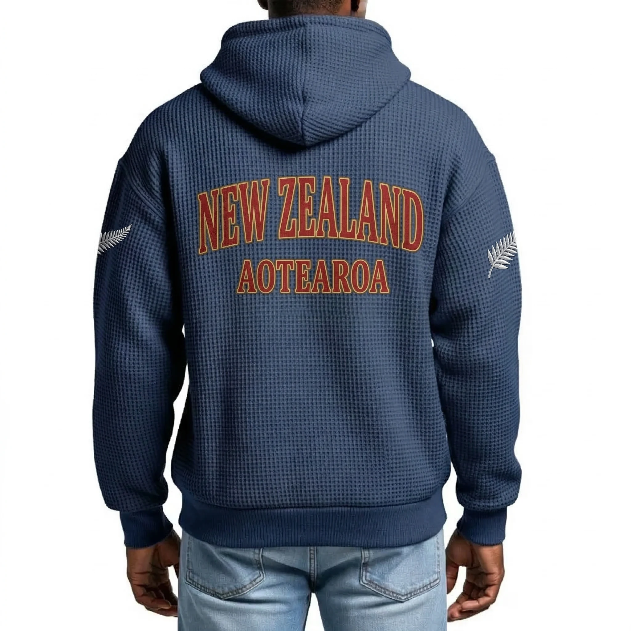 New Zealand Printed Waffle Quarter Zip Football Fan Hoodie