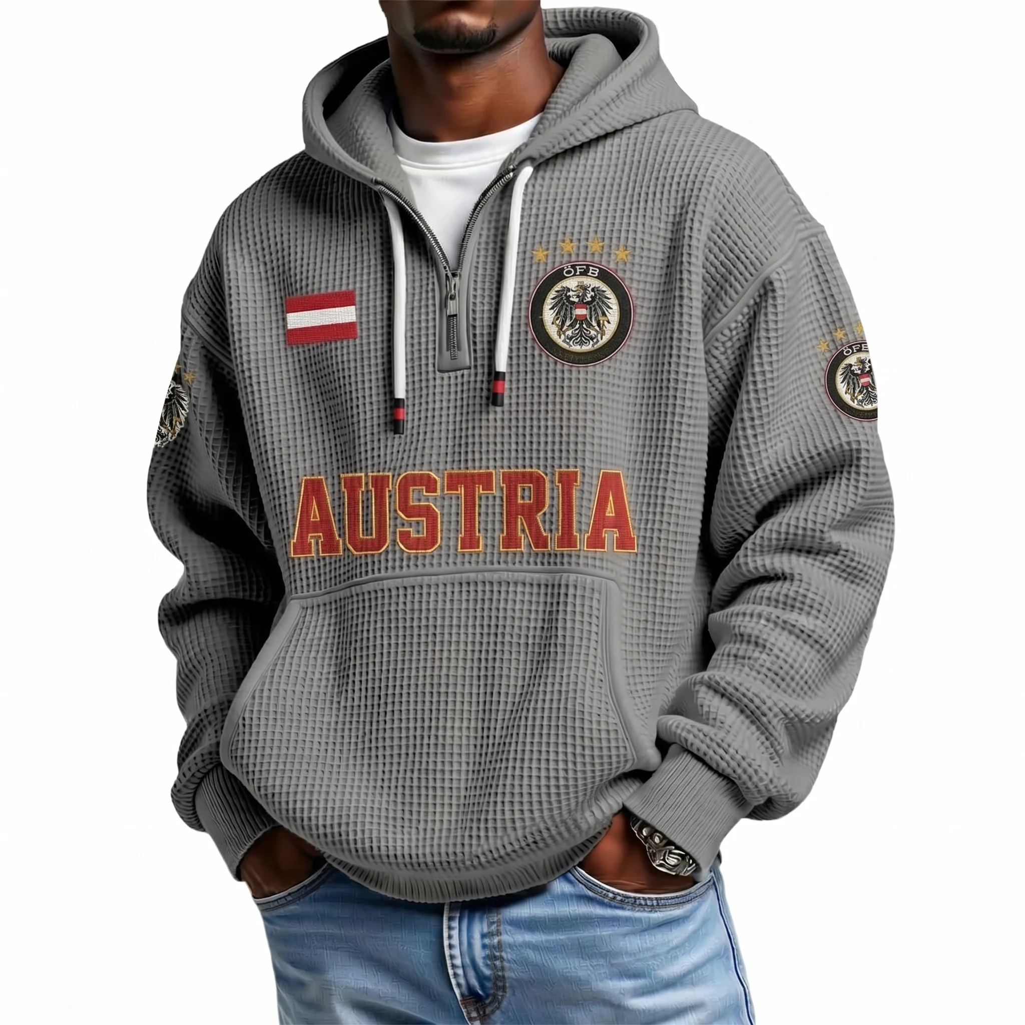 Austria Printed Waffle Quarter Zip Football Fan Hoodie