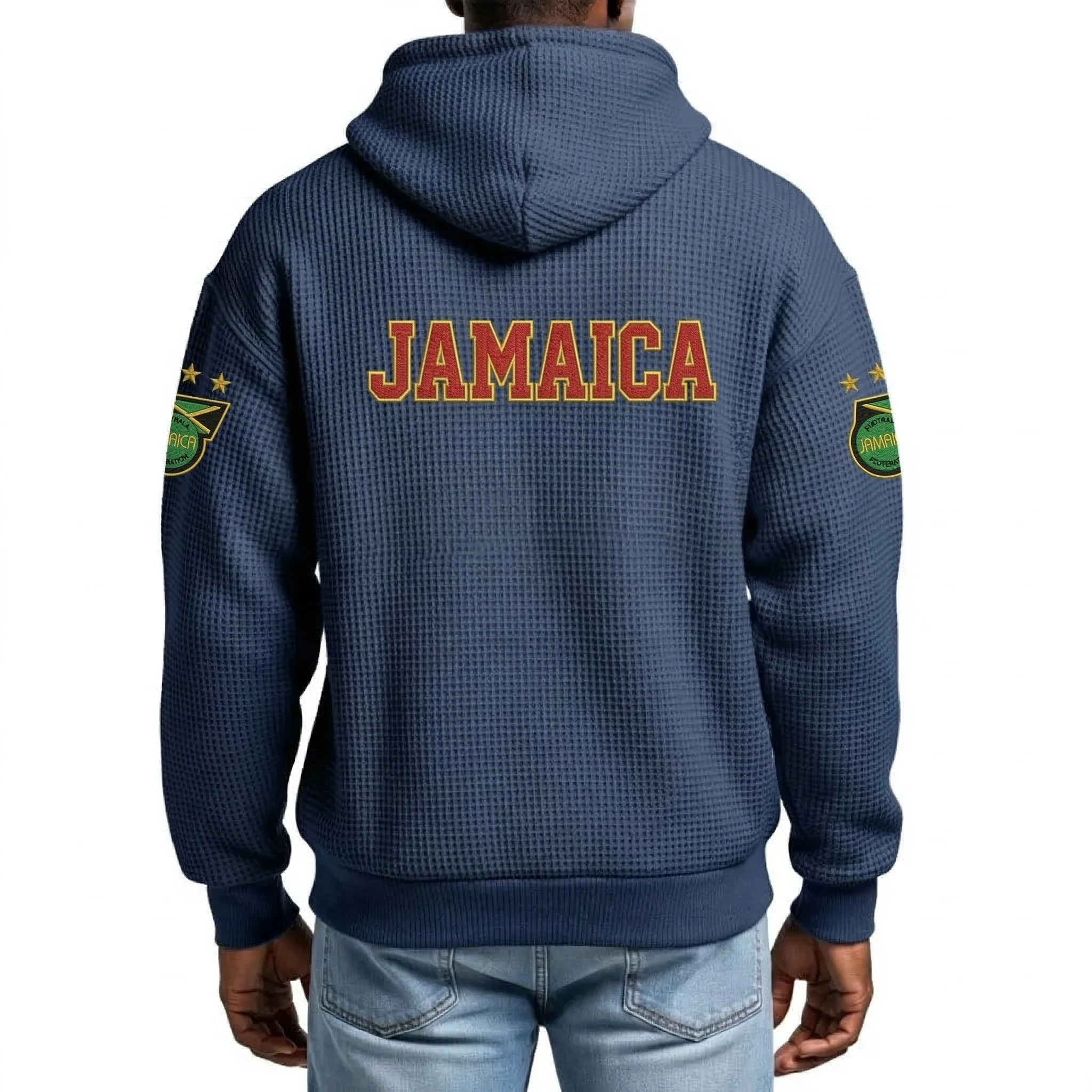 Jamaica Printed Waffle Quarter Zip Football Fan Hoodie
