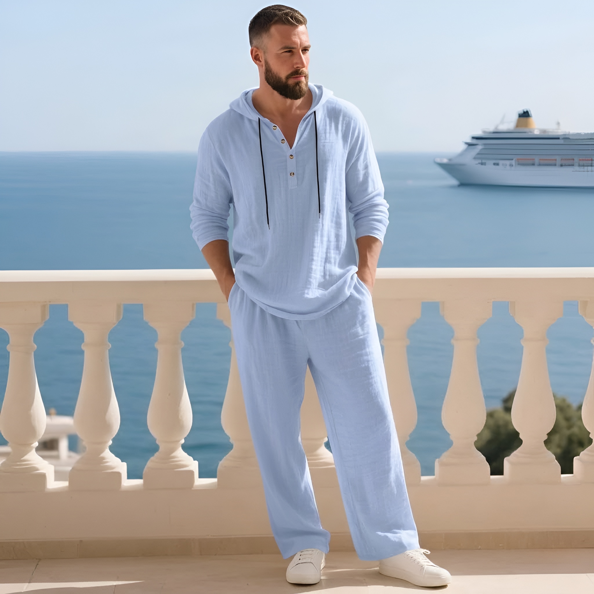 Two Piece Lounge Set With Hooded Top And Loose Pants For Men