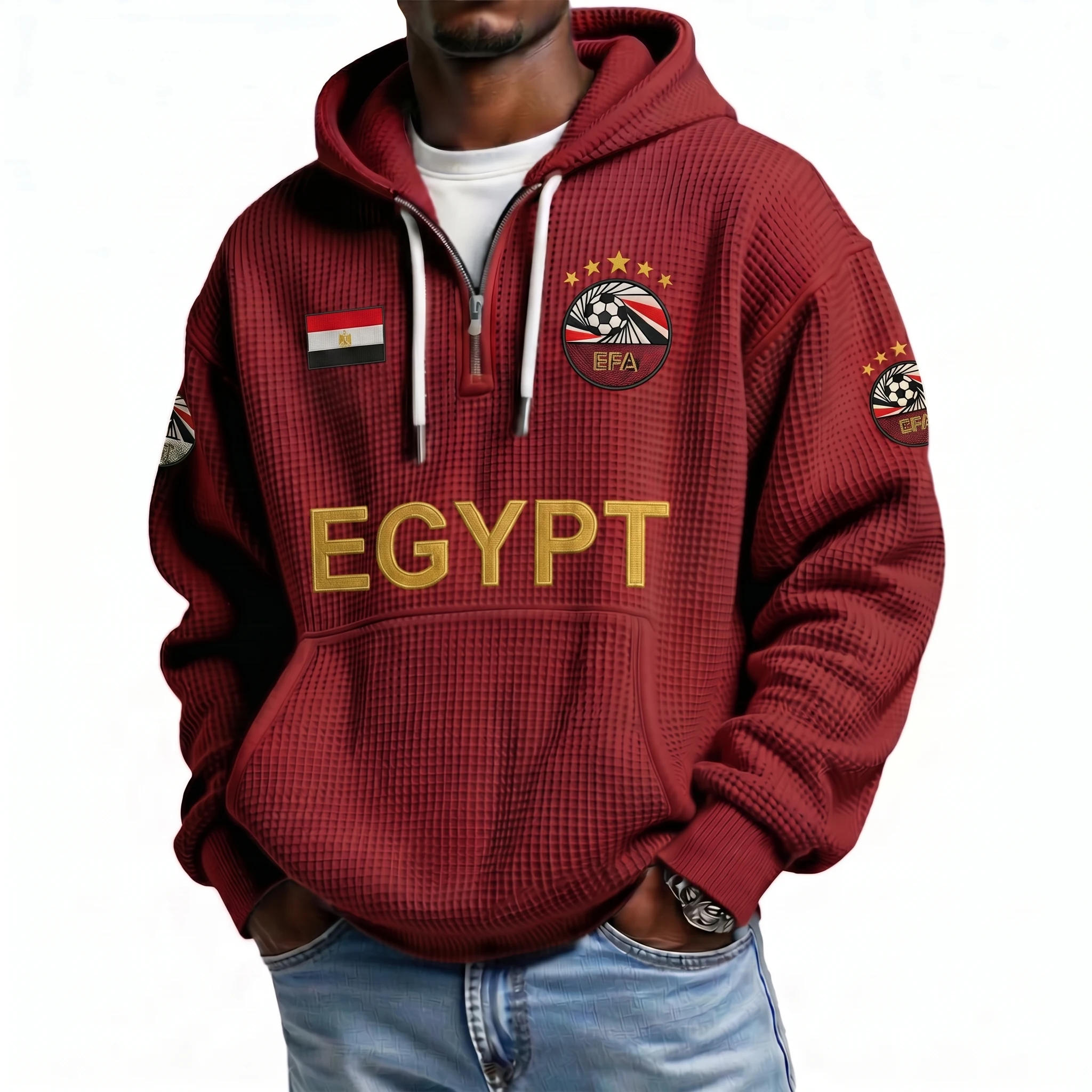 Egypt Printed Waffle Quarter Zip Football Fan Hoodie