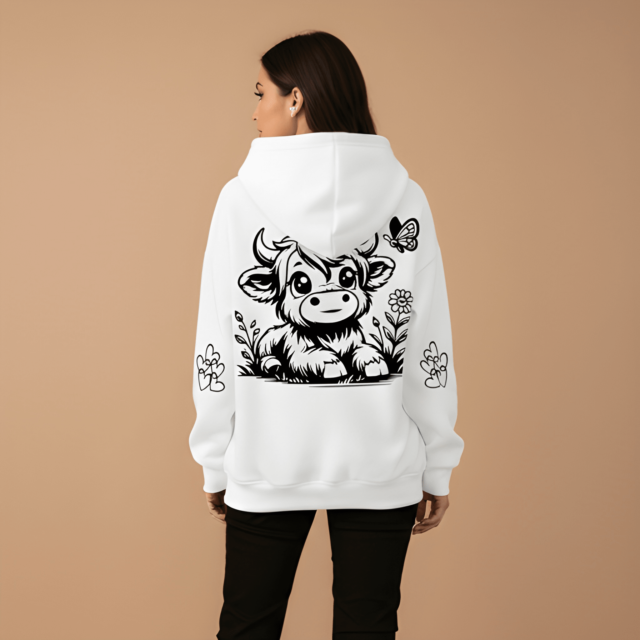 Floral Bull Graphic Print Pullover Hoodie For Women