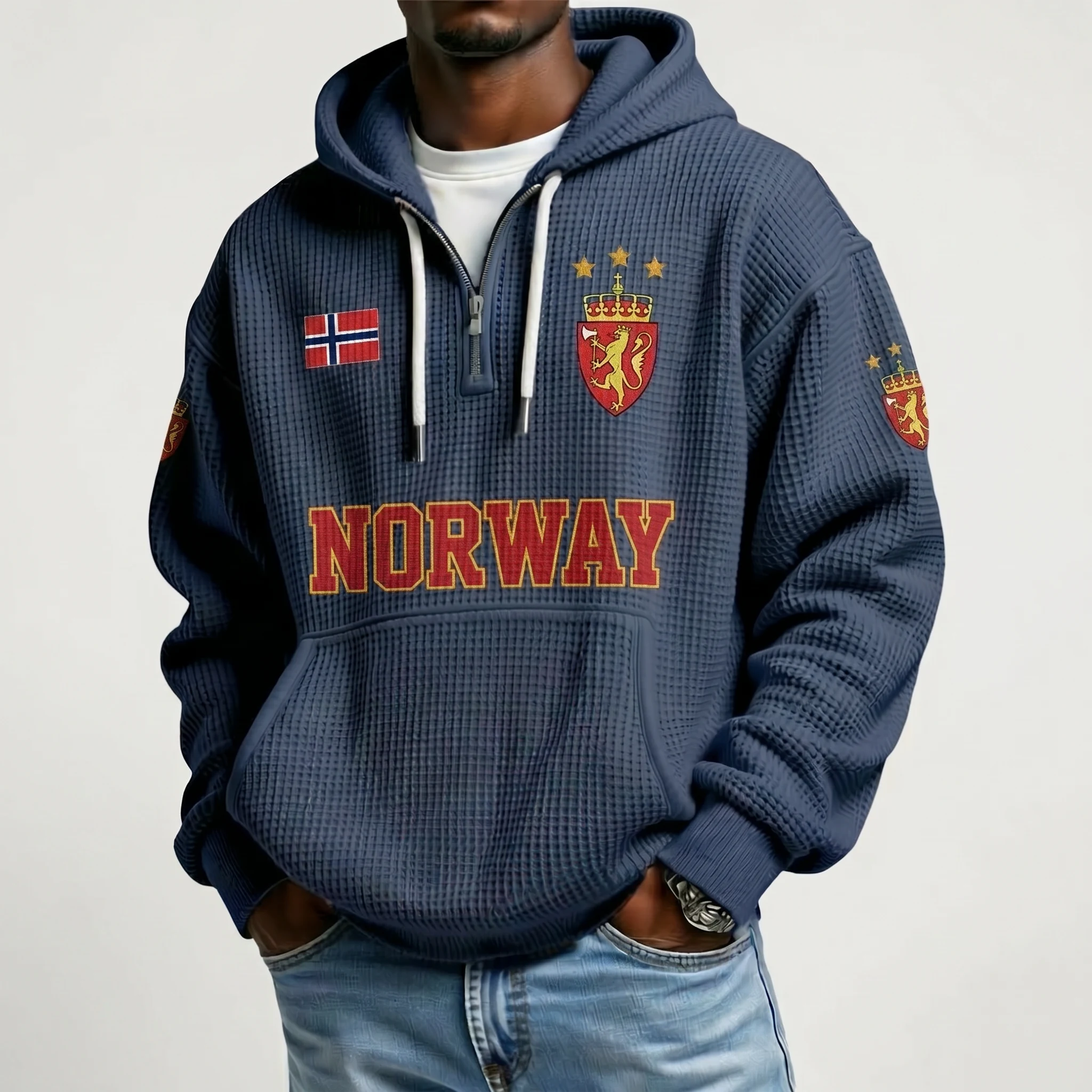 Norway Printed Waffle Quarter Zip Football Fan Hoodie