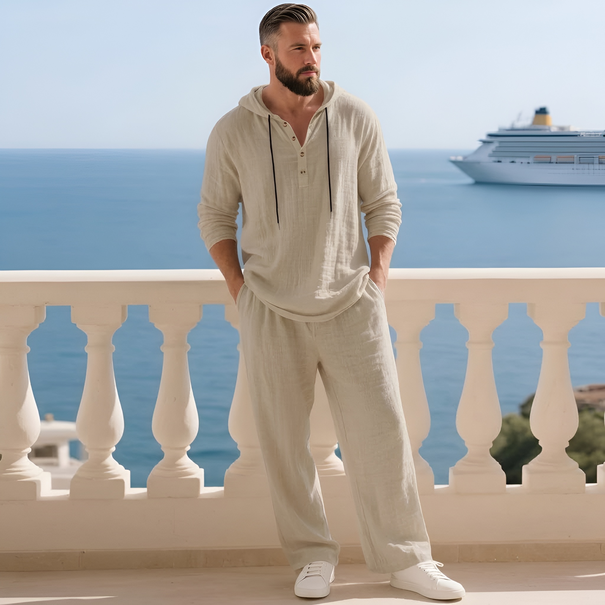 Two Piece Lounge Set With Hooded Top And Loose Pants For Men