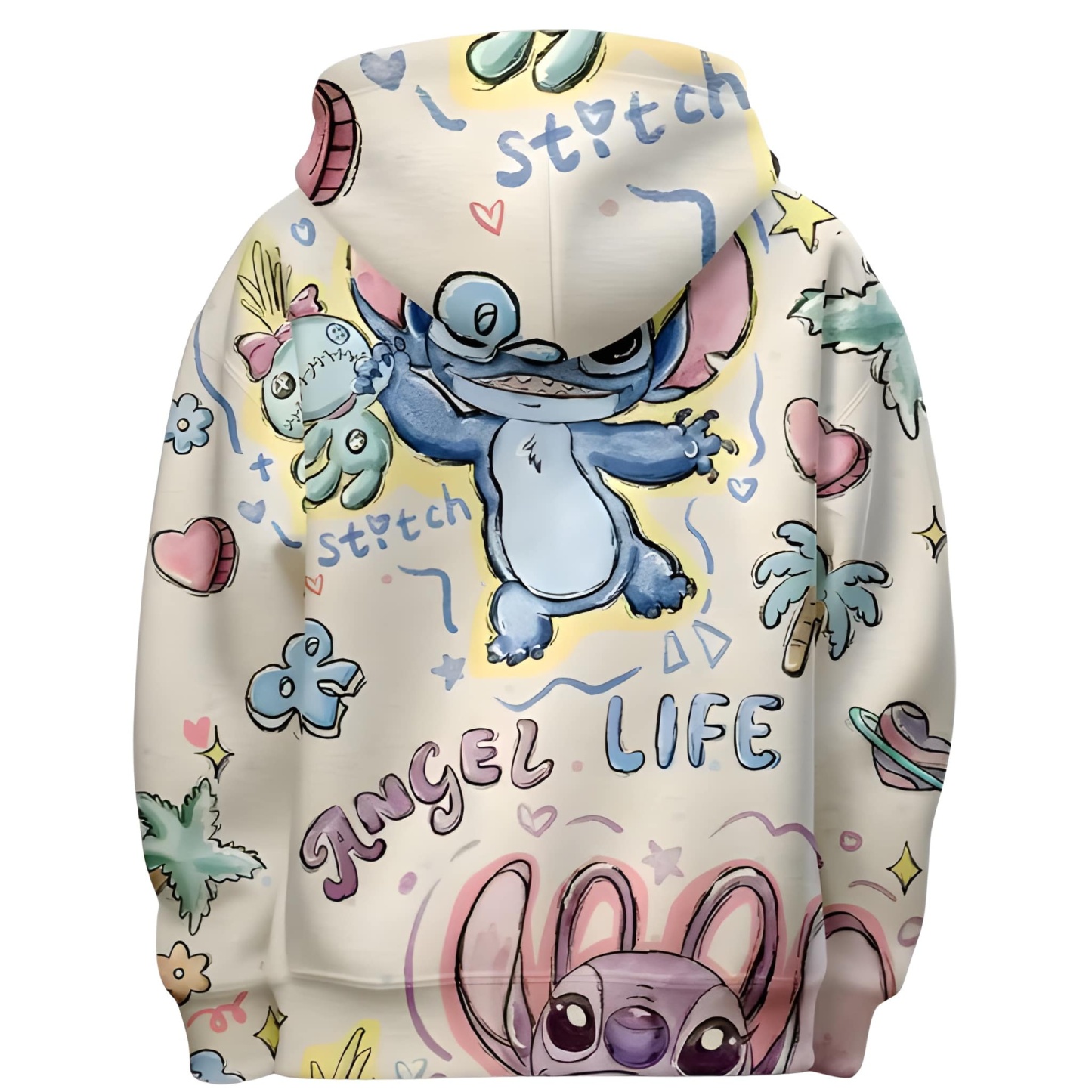 Stitch Cartoon Print Long Sleeve Hoodie For Girls