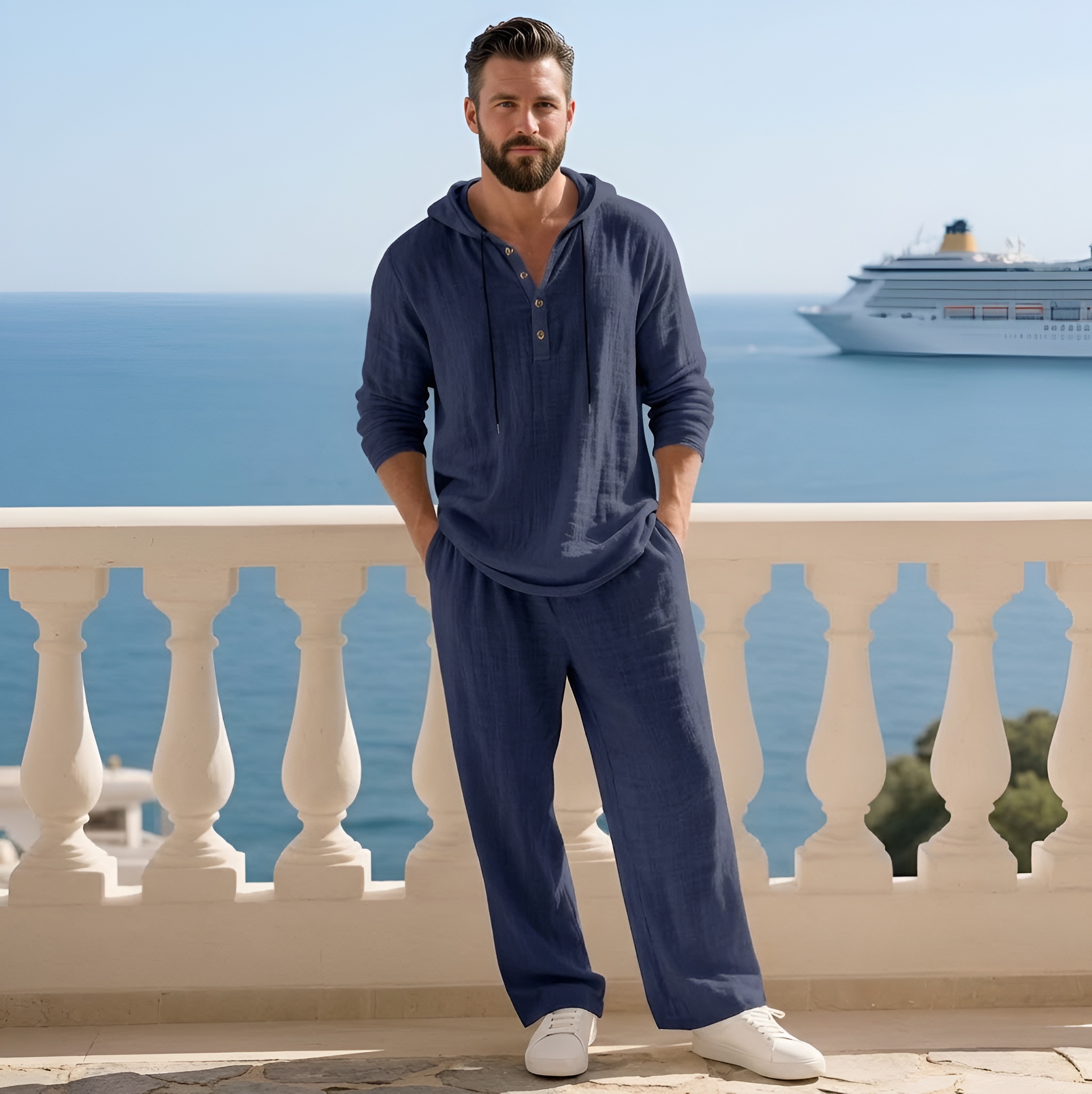 Two Piece Lounge Set With Hooded Top And Loose Pants For Men