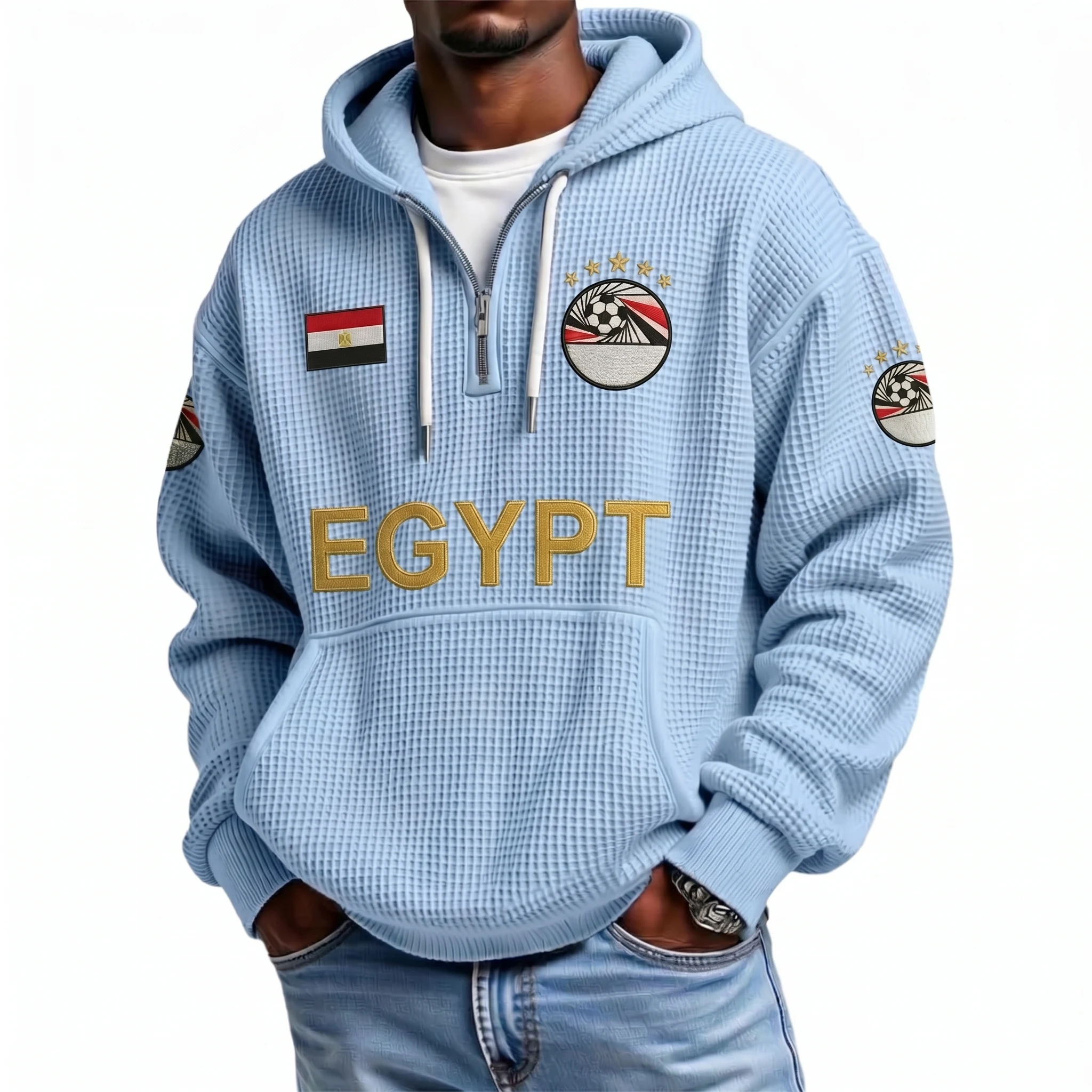 Egypt Printed Waffle Quarter Zip Football Fan Hoodie