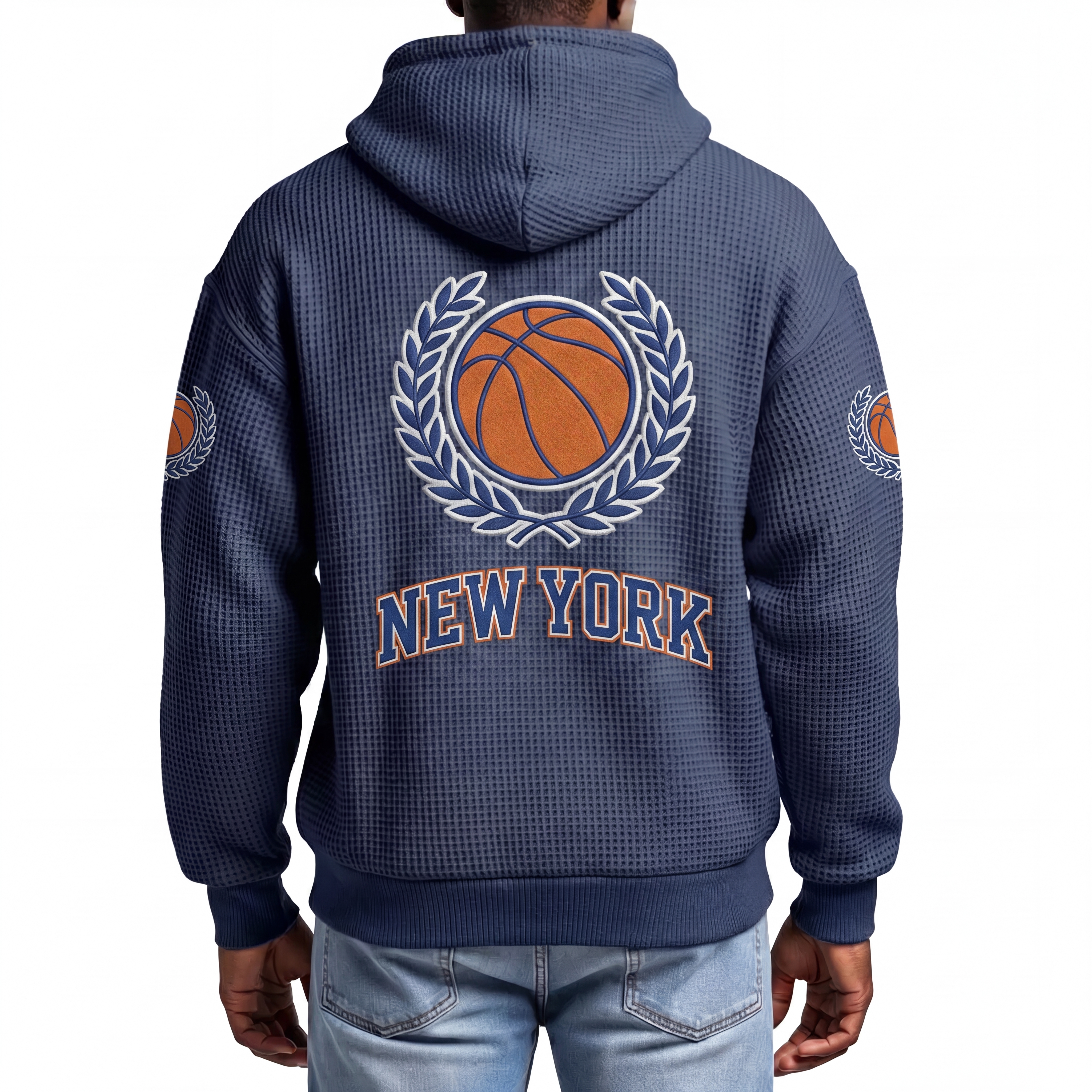 New York Basketball EST 1946 Printed Waffle Quarter Zip Fan Hoodie