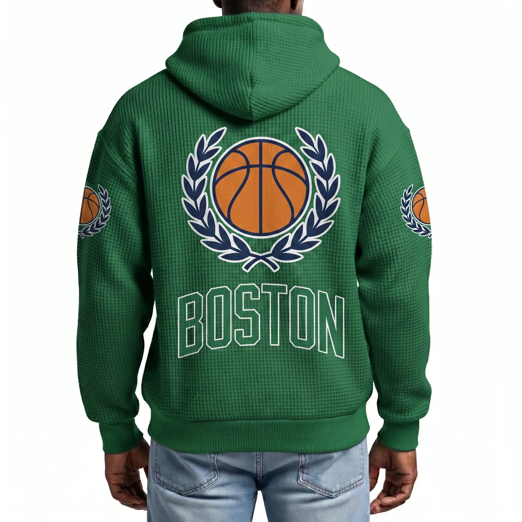 Boston Basketball EST 1946 Printed Waffle Quarter Zip Fan Hoodie