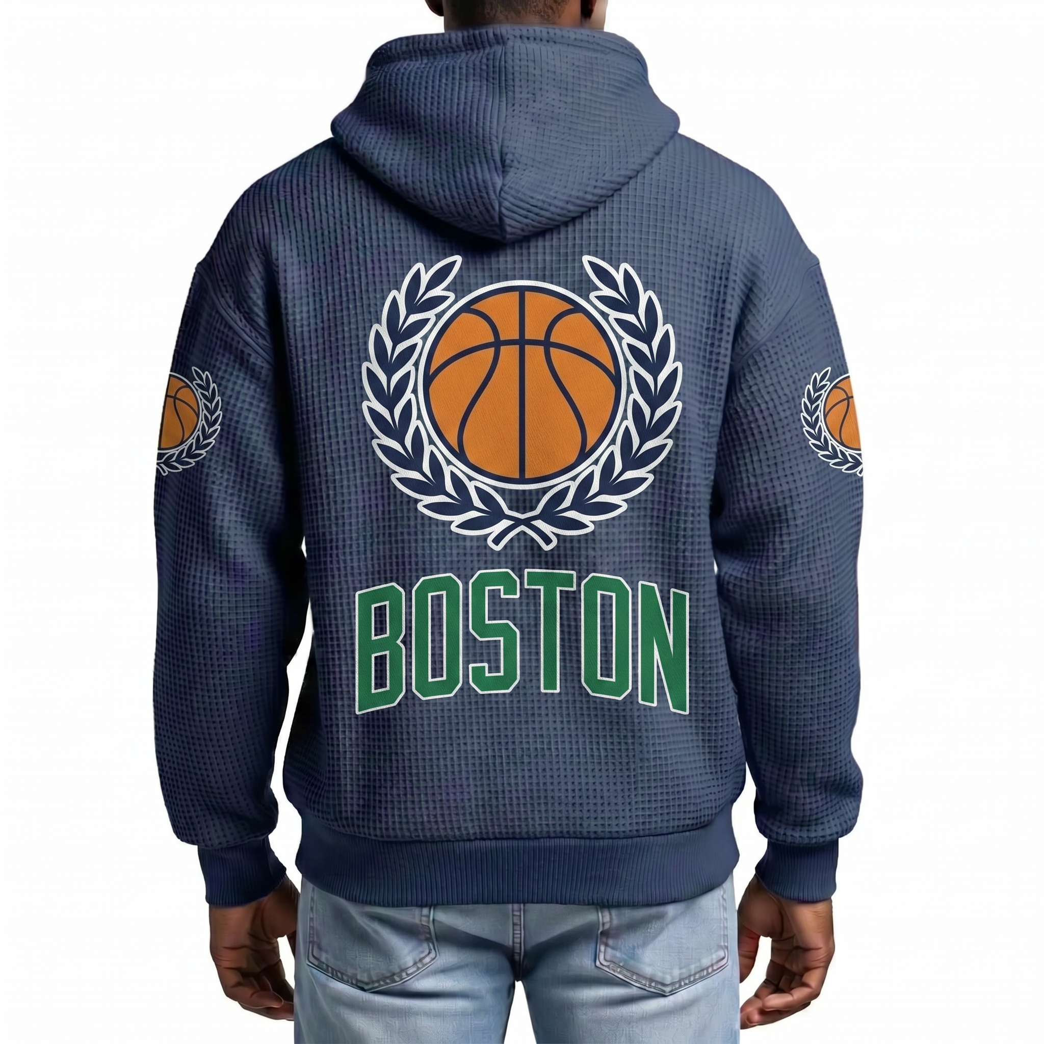 Boston Basketball EST 1946 Printed Waffle Quarter Zip Fan Hoodie