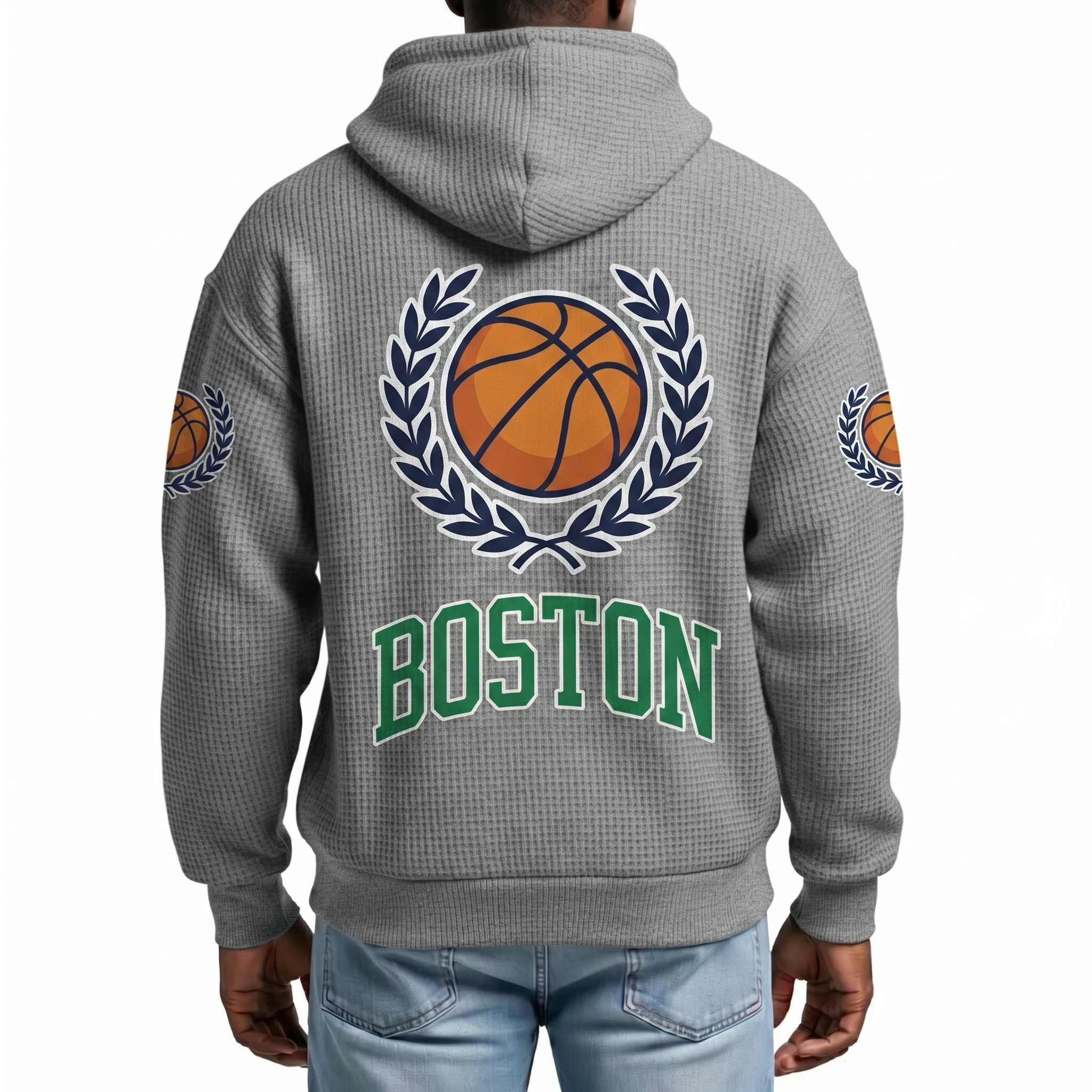 Boston Basketball EST 1946 Printed Waffle Quarter Zip Fan Hoodie