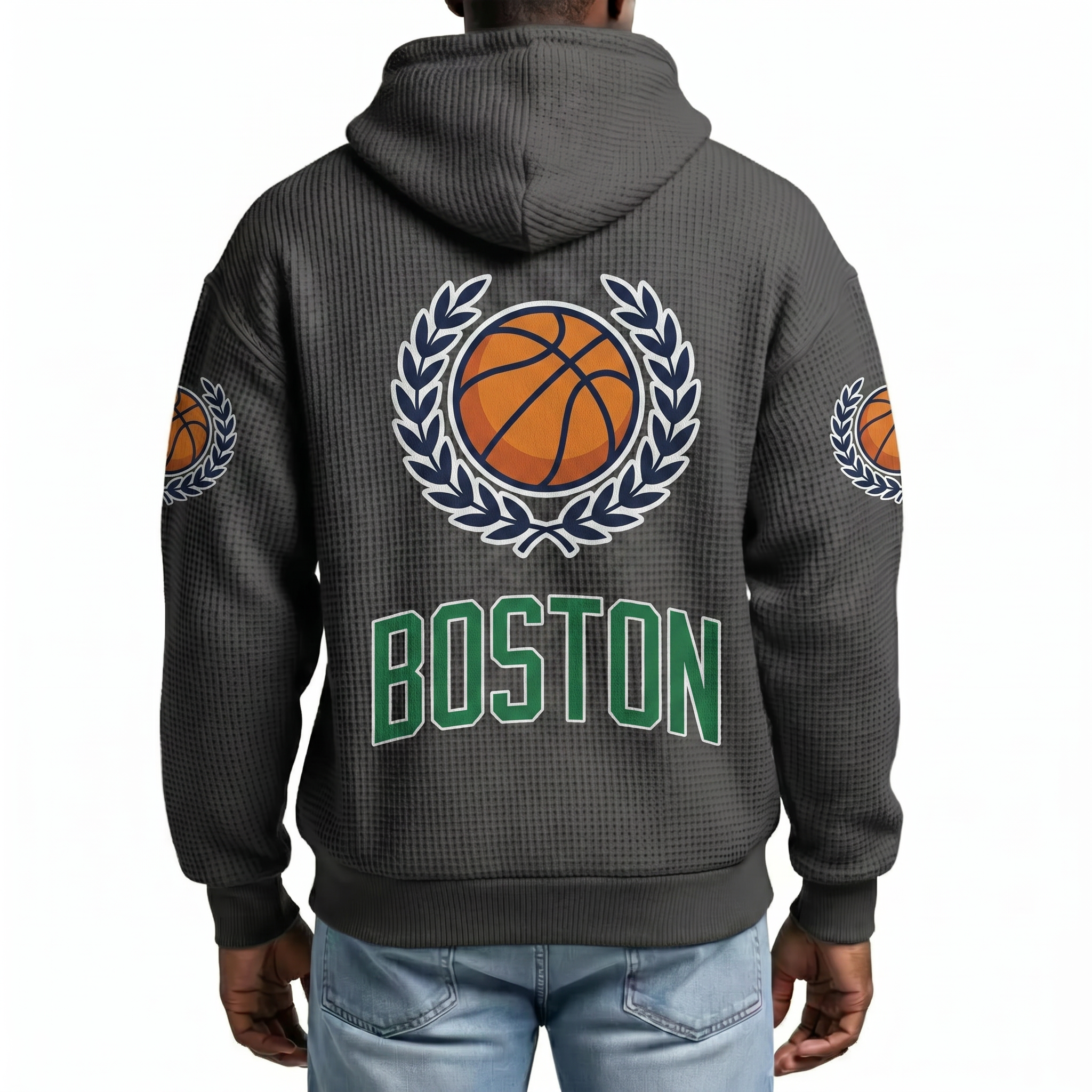 Boston Basketball EST 1946 Printed Waffle Quarter Zip Fan Hoodie