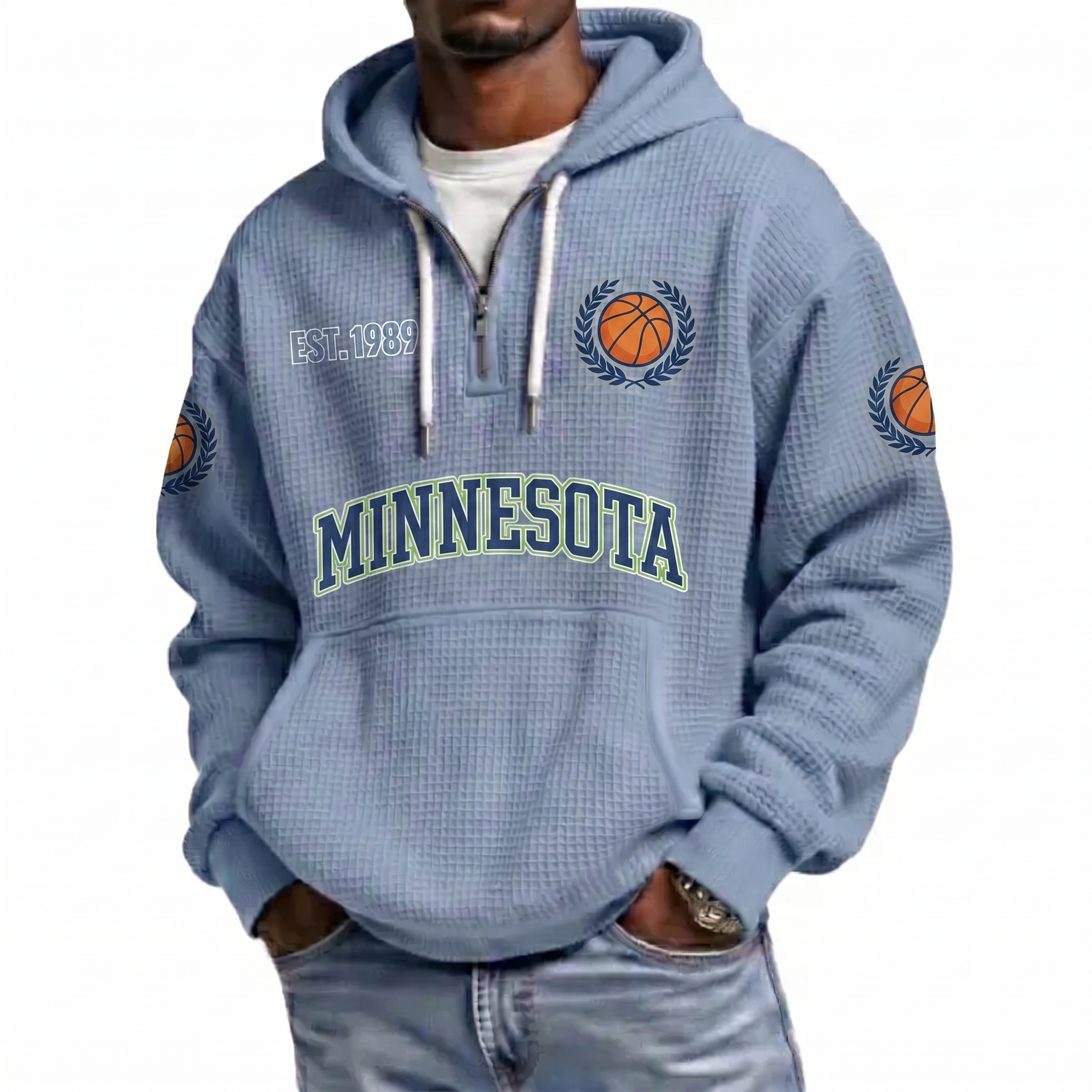 Minnesota Basketball EST 1989 Printed Waffle Quarter Zip Fan Hoodie