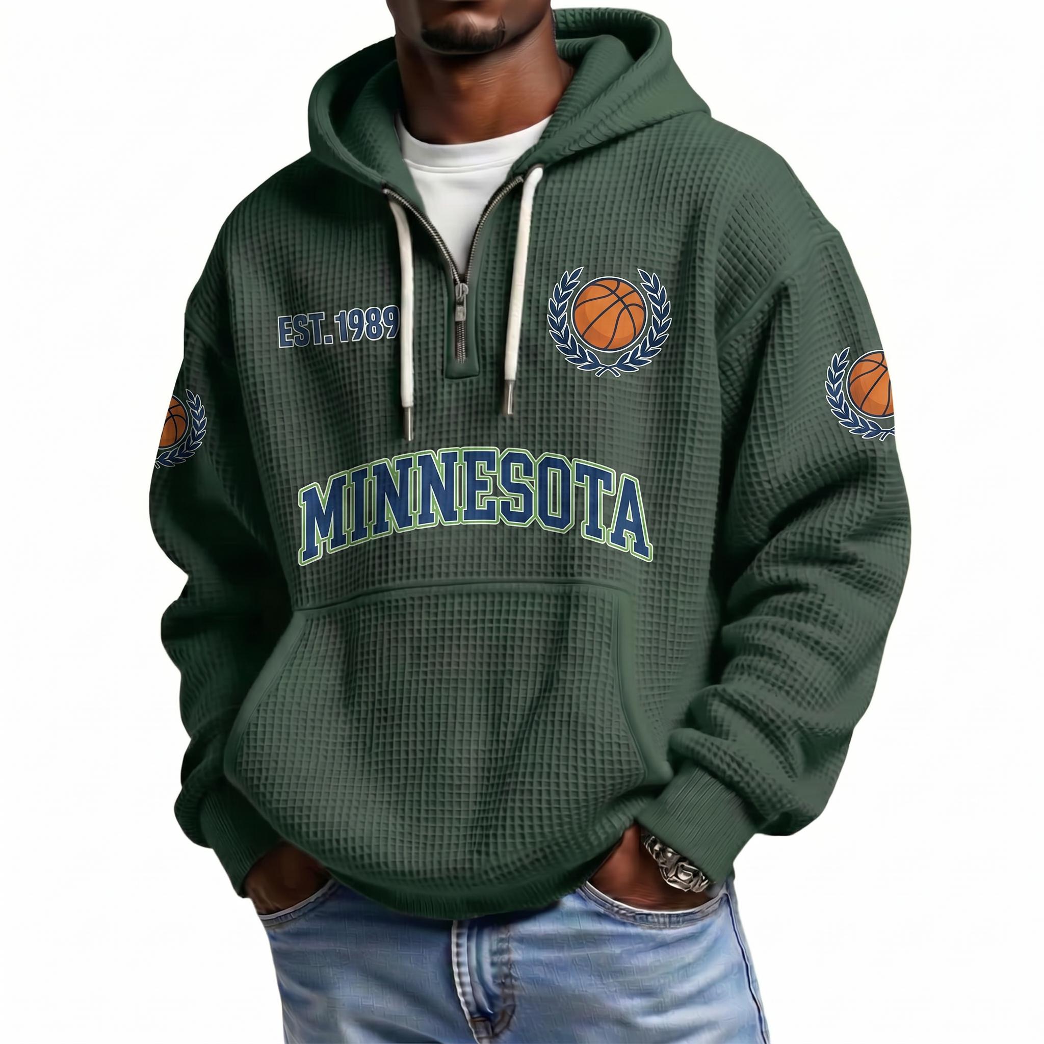 Minnesota Basketball EST 1989 Printed Waffle Quarter Zip Fan Hoodie
