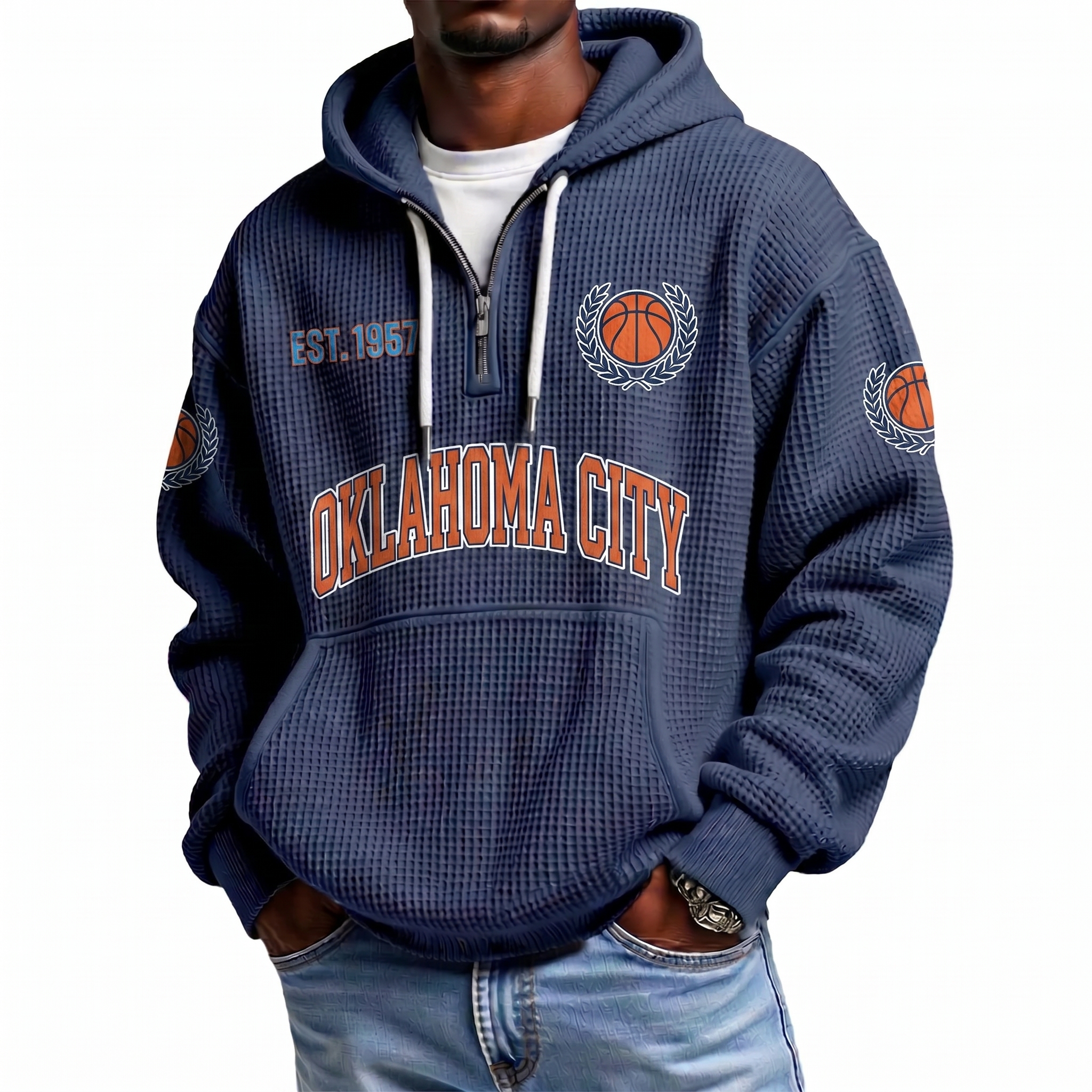 Oklahoma City Basketball EST 1967 Printed Waffle Quarter Zip Fan Hoodie