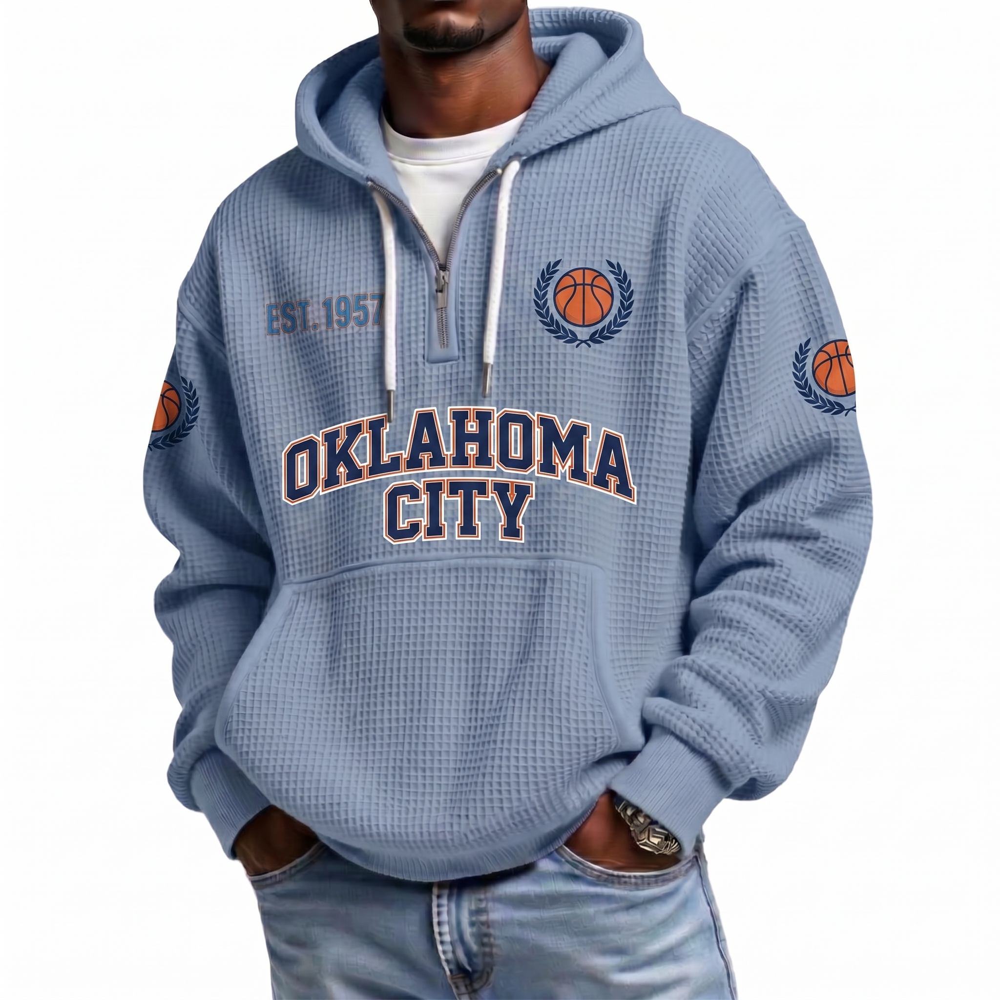 Oklahoma City Basketball EST 1967 Printed Waffle Quarter Zip Fan Hoodie