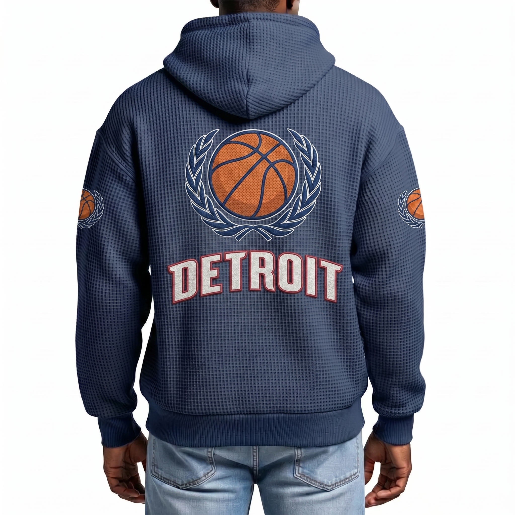 Detroit Basketball EST 1957 Printed Waffle Quarter Zip Fan Hoodie